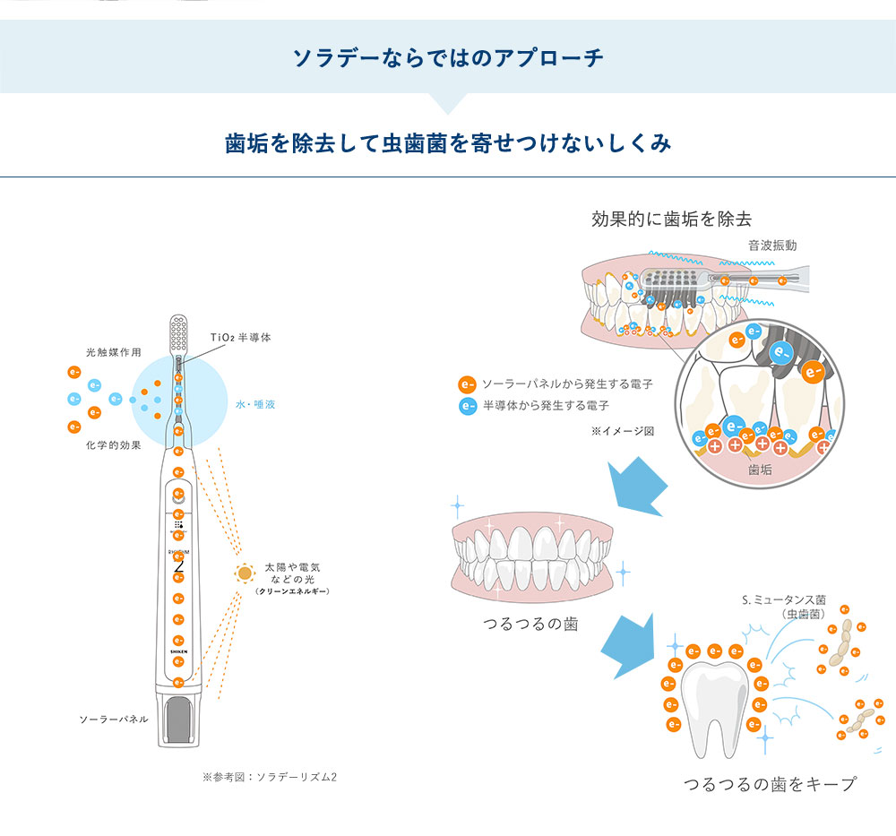 ソラデーならではのアプローチ 歯垢を除去して虫歯菌を寄せつけないしくみ